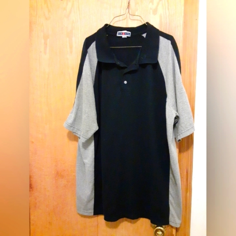 Jerzees Men's Short Sleeve Button Two Ton Button Up Polo Shirt Black Gray XL